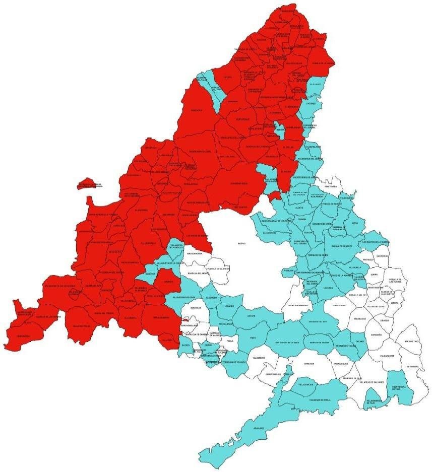 mapa de zonas de riesgo gas radon comunidad de marid